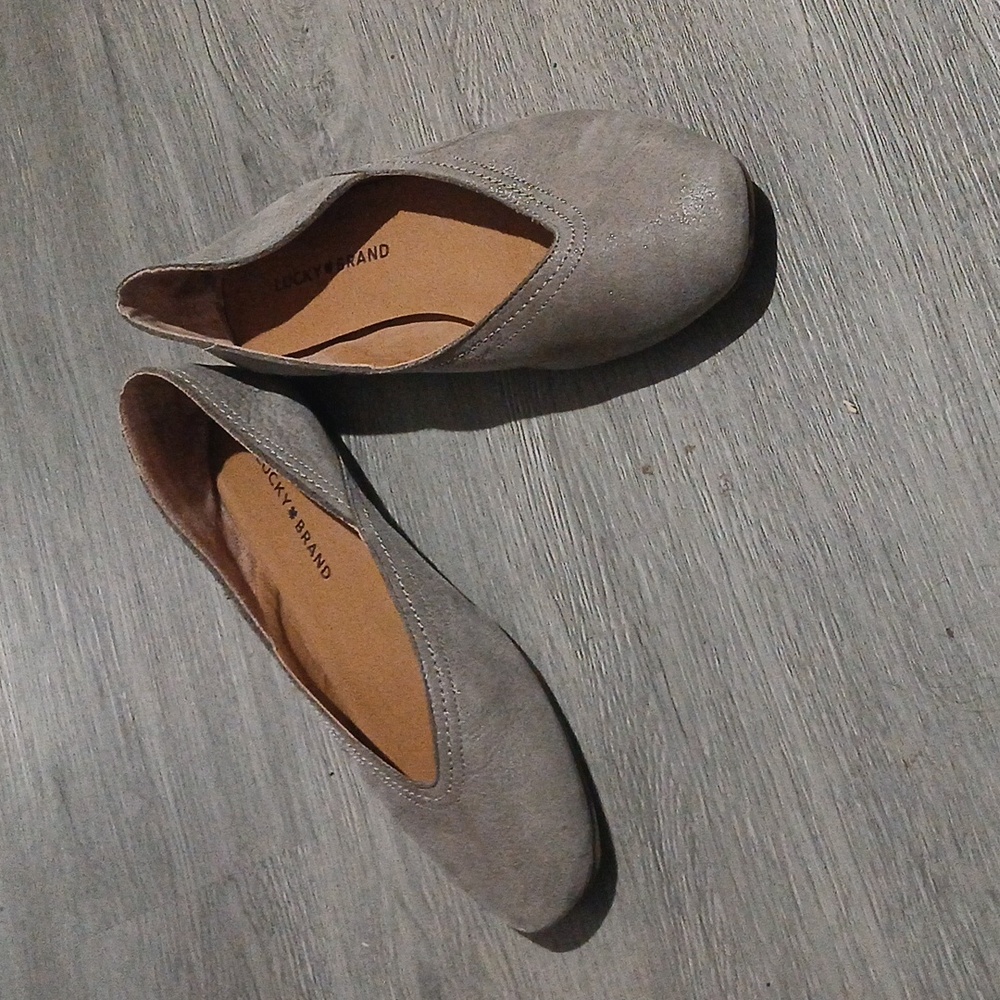 Lucky Brand Alba gray soft leather flats Sz 8 EUC